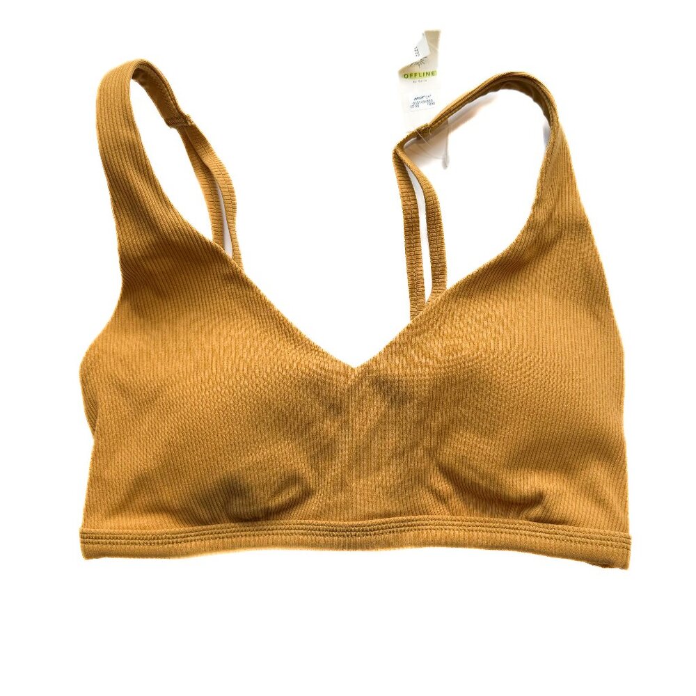 aerie Ribbed V-Neck Bralette in Mustard